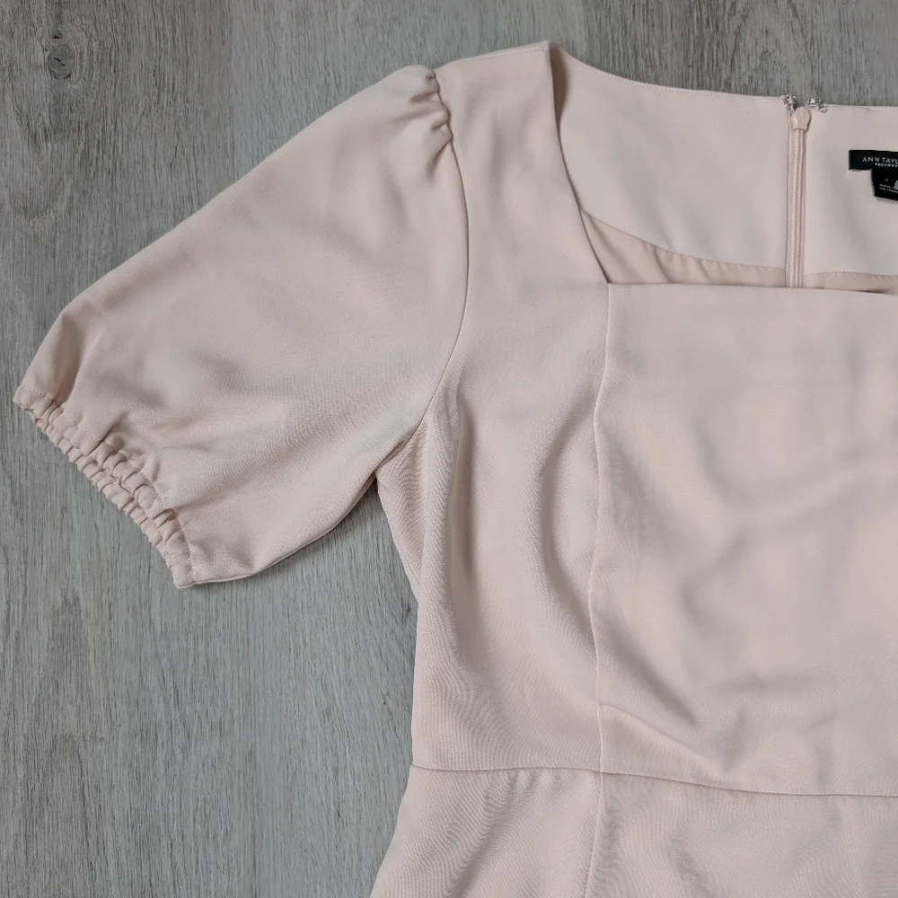 Ann Taylor Factory Light Pink Square Neck Puff Sleeve Dress Size 2 - Picture 5 of 9